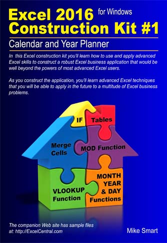 Book Cover - Excel 2016 Construction Kit No 1 - Calendar and Year Planner