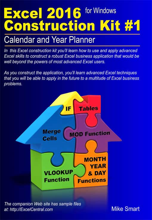 Front Book Cover - Excel 2016 Construction Kit No 1 - Calendar and Year Planner