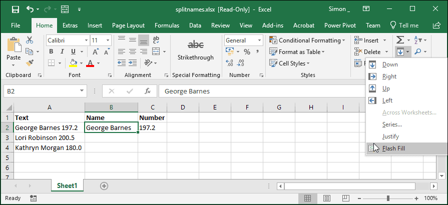 excel split cells on strings