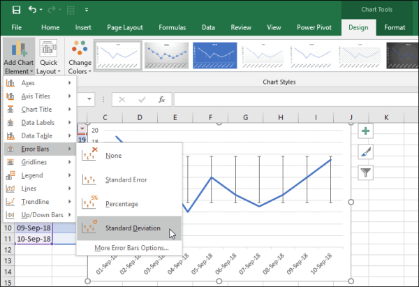 Create a chart for the average and standard deviation in Excel ...