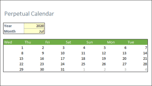How to create a perpetual calendar in Excel