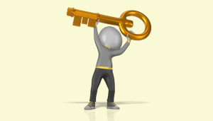 Picture of man holding key over his head